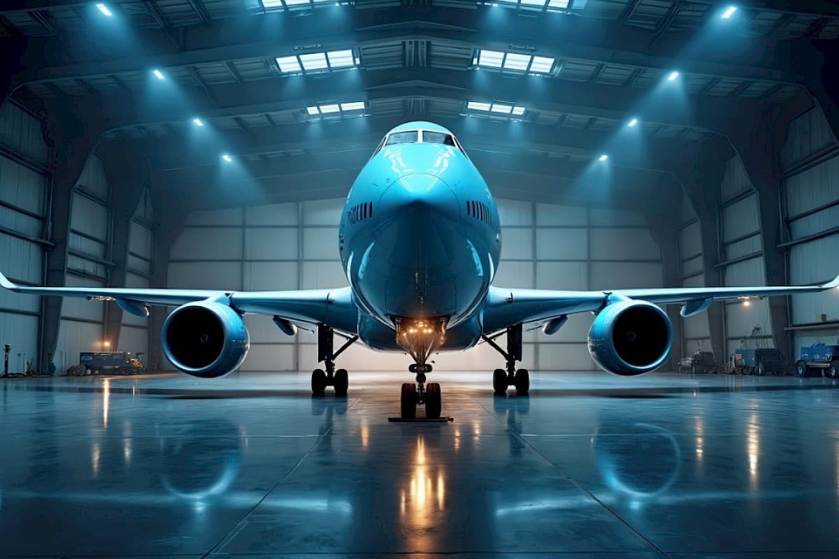 Aircraft in a hangar representing aerospace logistics and time-critical aviation supply chain support